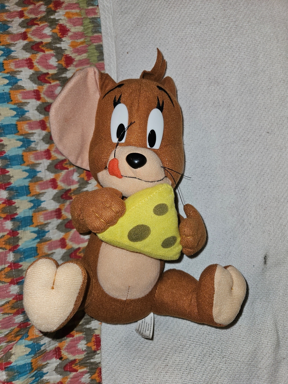 Brown Jerry Mouse Plush Holding Yellow Cheese